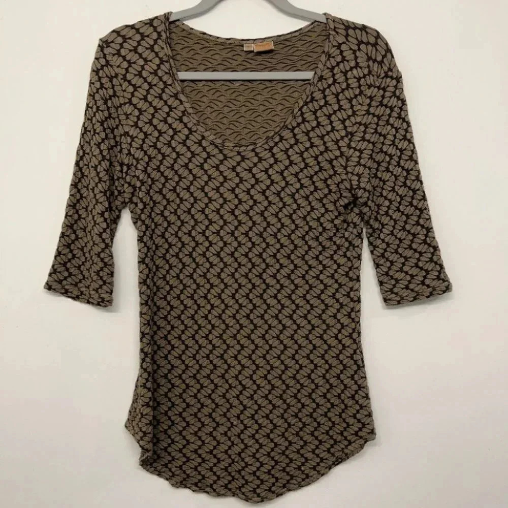 Tianello Steve Barraza Small Blouse Tunic Brown‎ Koi Tee Shirt Textured